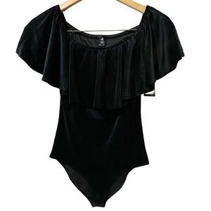 CUIDADO CON EL PERRO BY CUATRO KF BODYSUIT VELVET RUFFLED OFF SHOULDER SIZE L